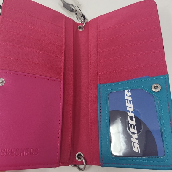 Skechers Crossbody Detachable Straps Credit Card Holder Zip Pouch New Black - Picture 3 of 7